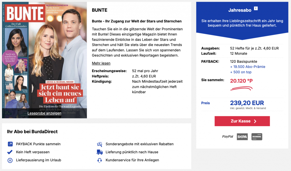 Burda Bunte Abo Payback April 2026