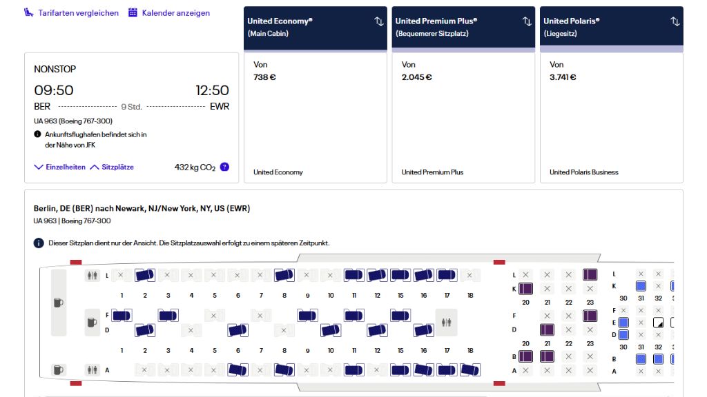 Cash Flug Buchung United Berlin/NY Sommer