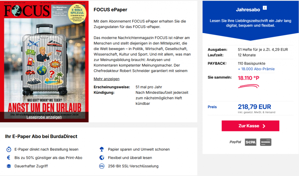 FOCUS EPaper Burda Payback Aktion Mai 2026