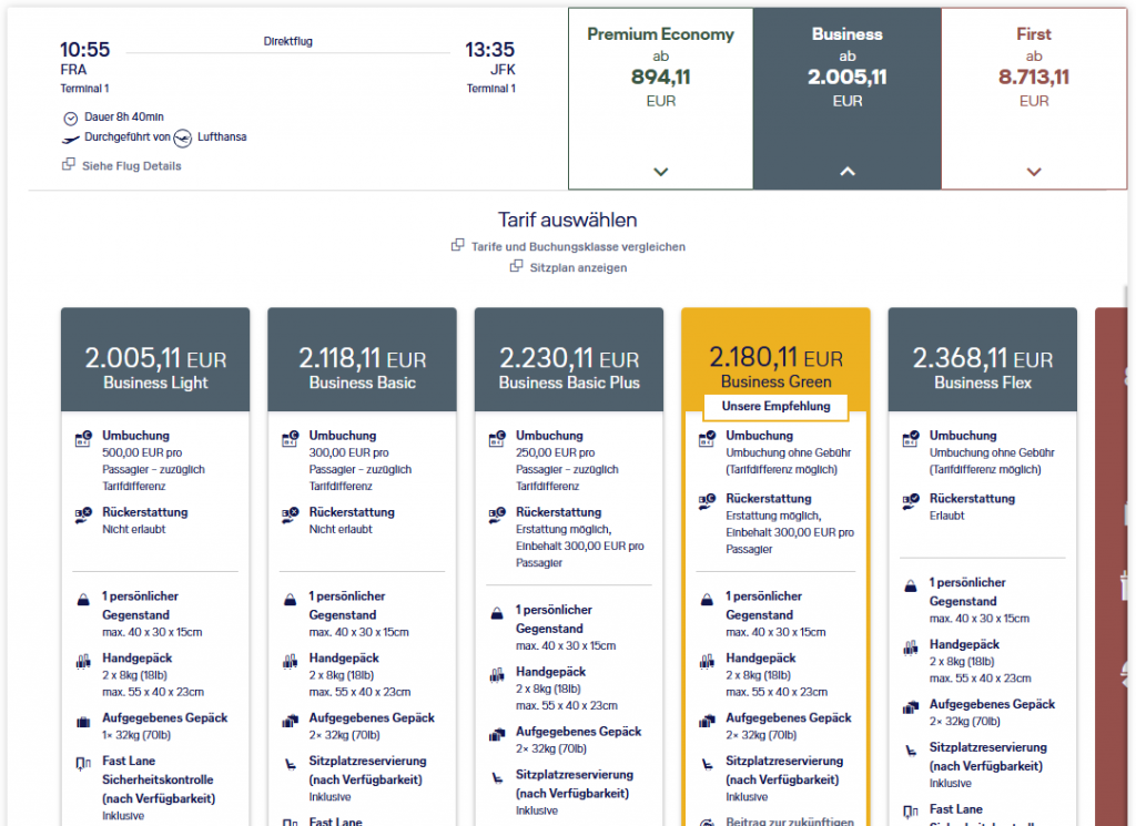LH FRA JFK Beispiel Tarifinhalte Business NEU Ab 14. April 2026