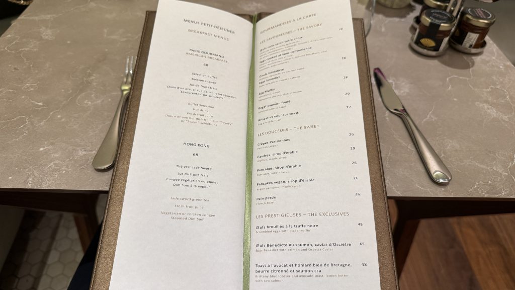 Mandarin Oriental Paris Frühstücksmenü