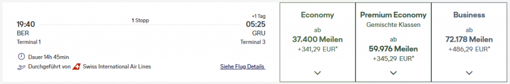 Miles More Award Flight BER GRU Business Class LH Update April