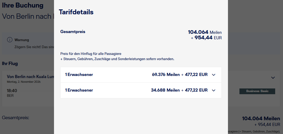 Miles More Award Flight BER KUL Business Class Lufthansa Companion