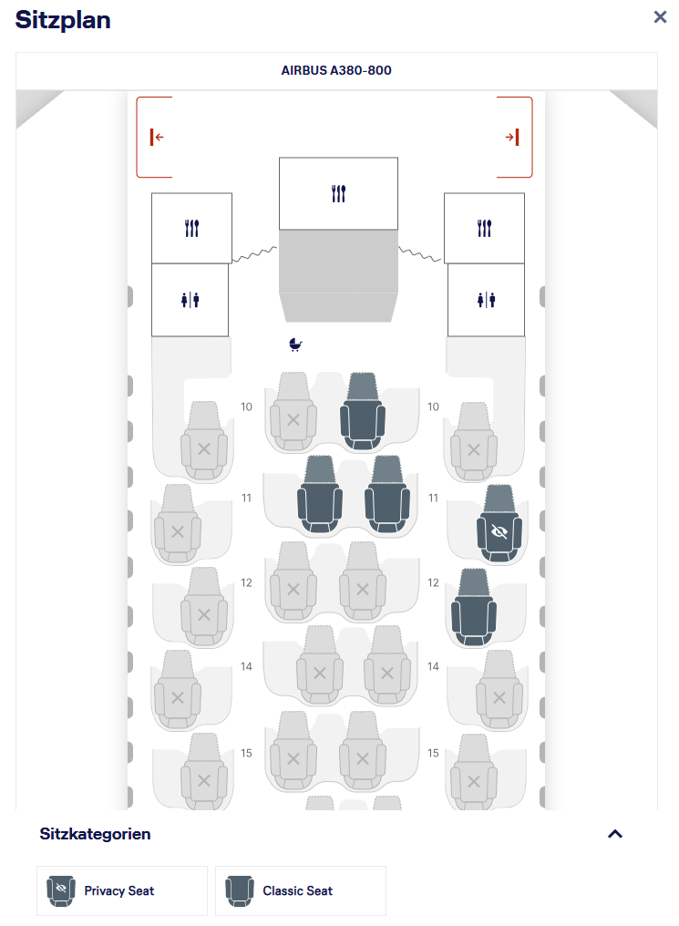 Miles More Award Flight MUC LAX Beispiel A380 April 2026 Sitzplan