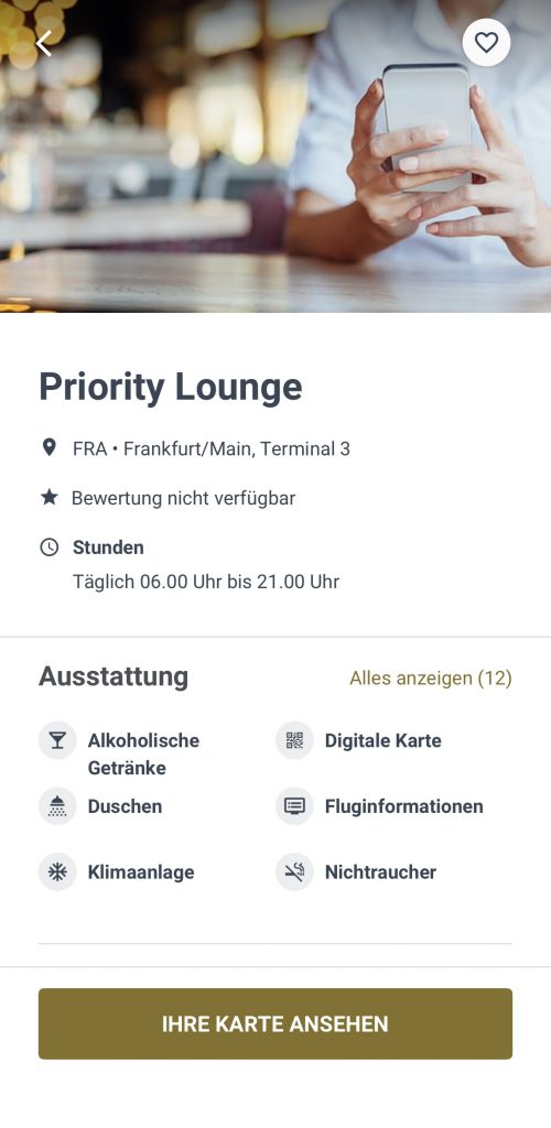 Priority Pass Priority Lounge Frankfurt Airport Flughafen Terminal 3 Details
