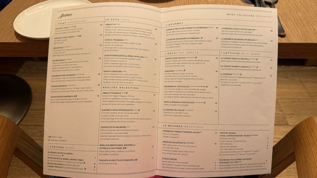 The Rome EDITION Karte Fruehstueck