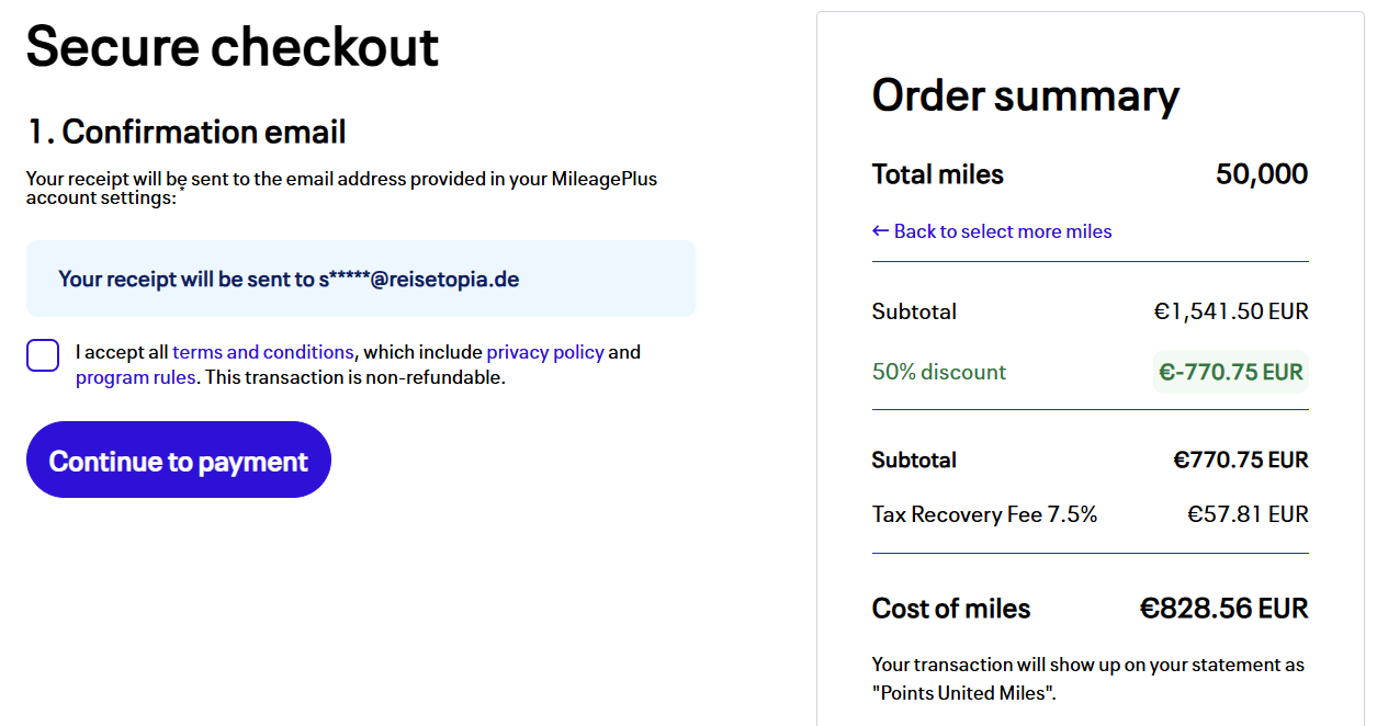 United Meilen 50 Prozent Bonus April 2026 Checkout
