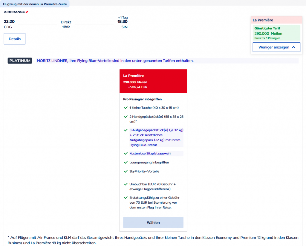 Air France La Première First Class Bedingungen Singapur
