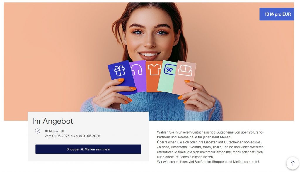 Screenshort Cadooz Zehnfach Miles More Meilen Aktion Mai