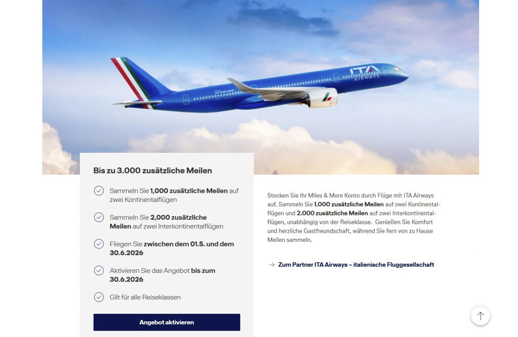 Screenshort Miles More Ita Airways Aktion