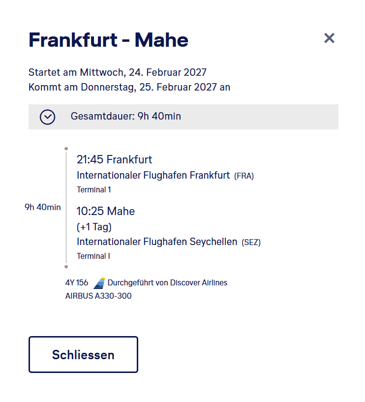 Screenshot Discover Airlines Frankfurt Mahe