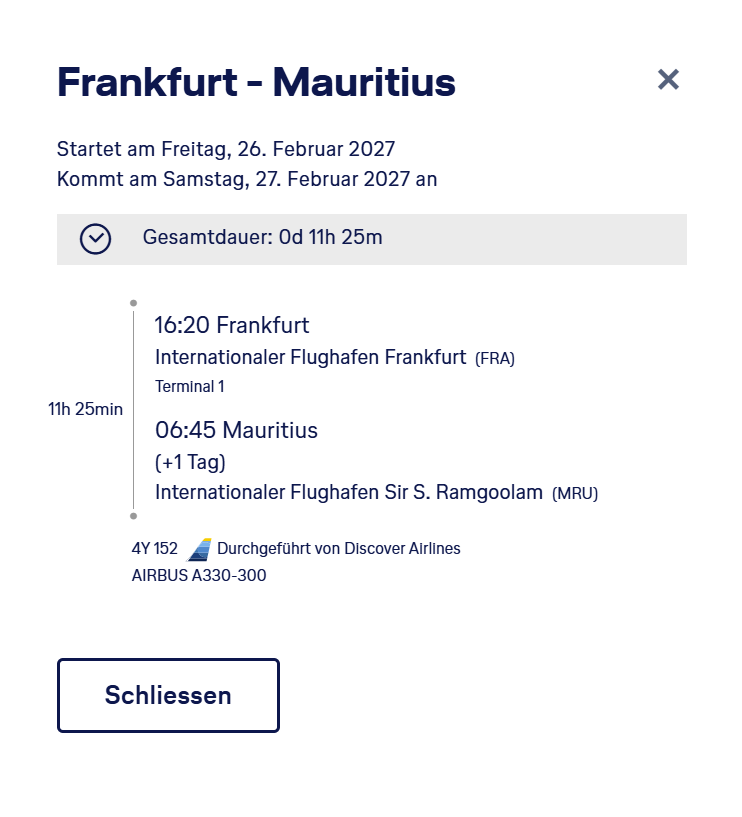 Screenshot Discover Airlines Frankfurt Mauritius