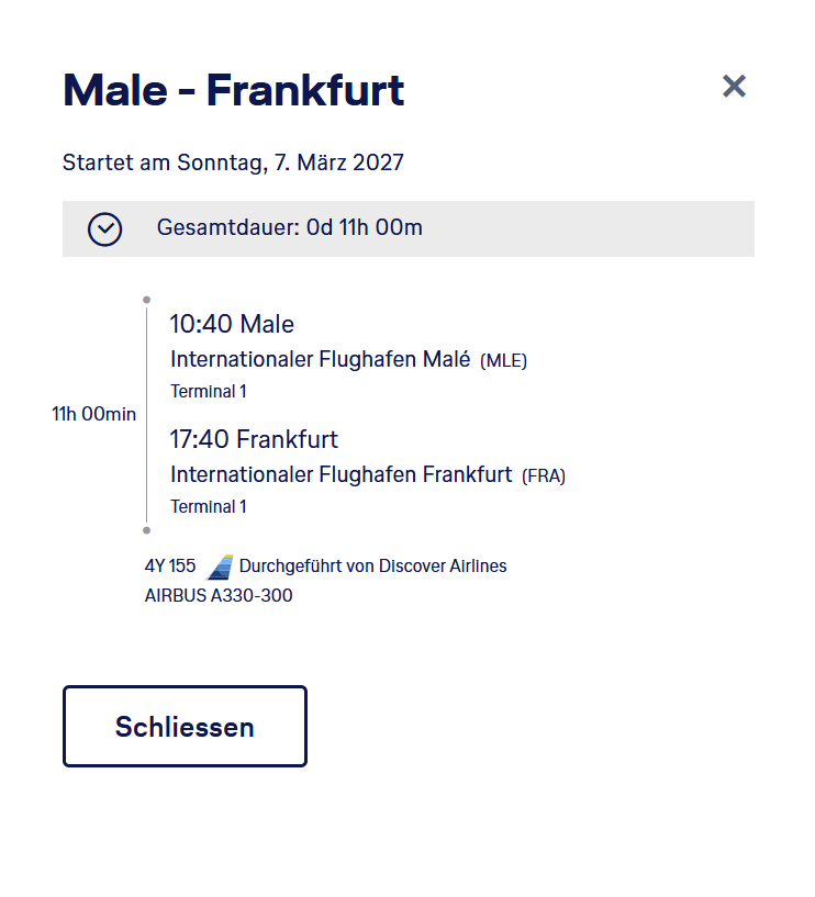 Screenshot Discover Airlines Male Frankfurt