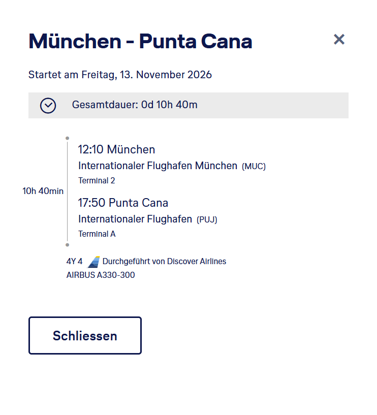 Screenshot Discover Airlines Muenchen Punta Cana