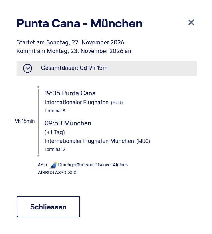 Screenshot Discover Airlines Punta Cana Muenchen