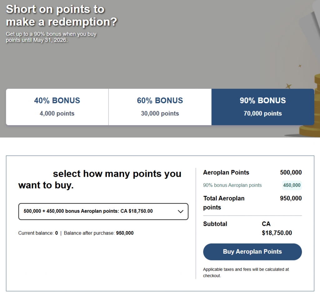 Aeroplan Meilen Kauf Bonus Mai 2026