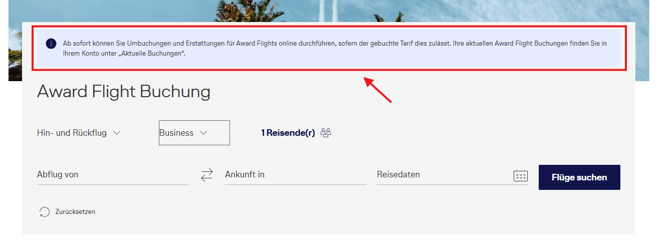 Award Flight Buchung Neu Oline Stornierbar