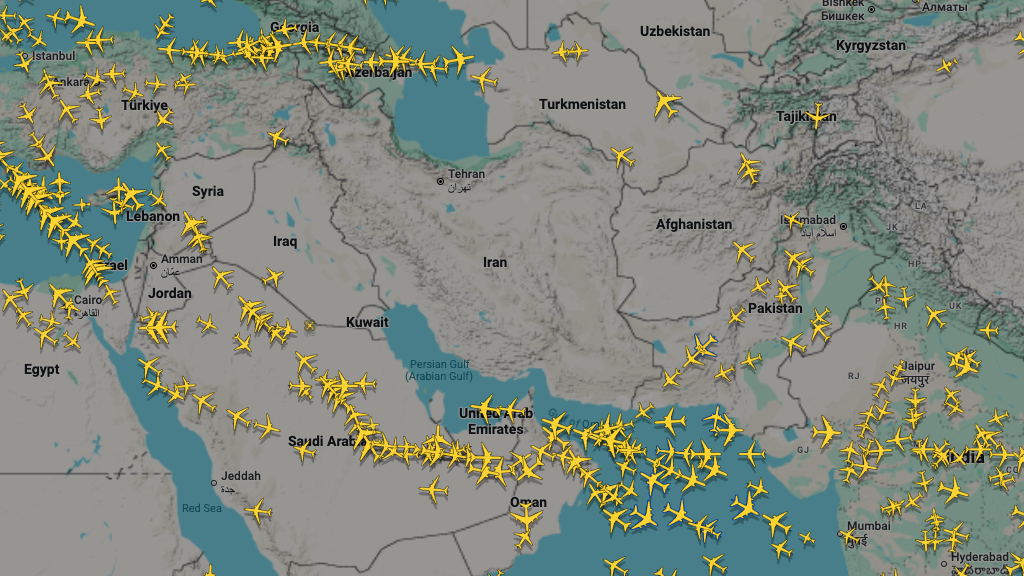 Screenshot Flightradar Nahost 04. Mai