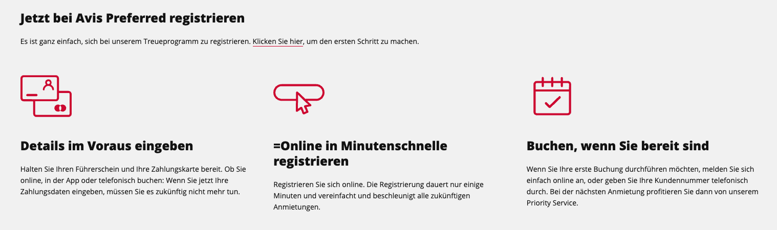Registrierung Avis Preferred