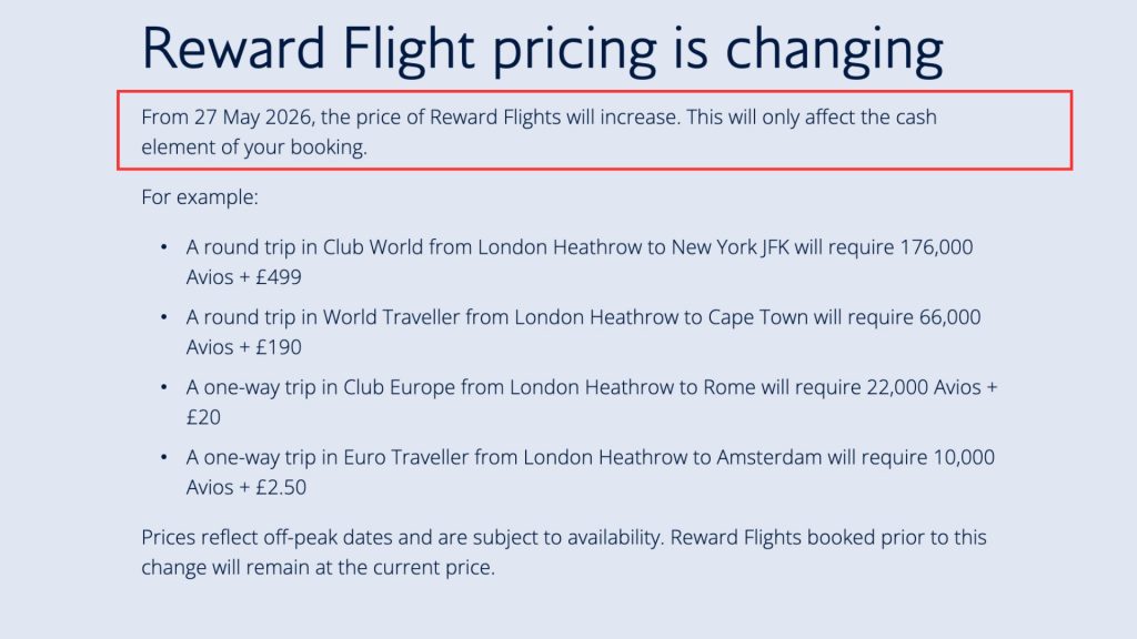 British Airways Preisänderung 1
