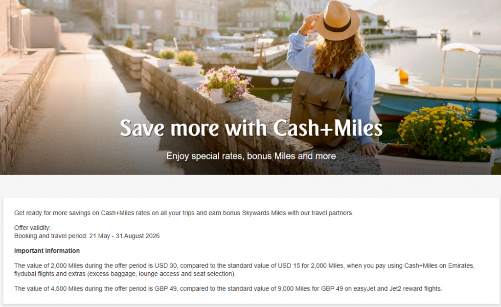 Emirates Cash+Miles Aktion Sommer 2026