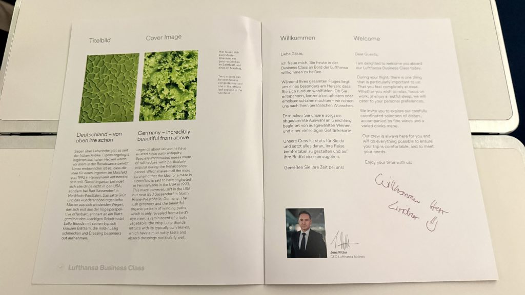 Lufthansa Business Class FOX Menu