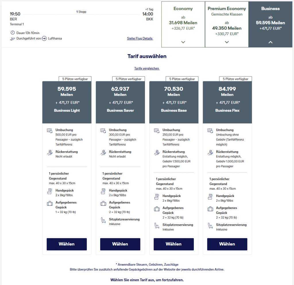 Miles More Award Flight BER BKK Business Class Lufthansa Neue Tarife Ab Ende Mai 2026