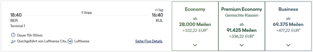 Miles More Award Flight BER KUL Business Class Lufthansa Nov Update