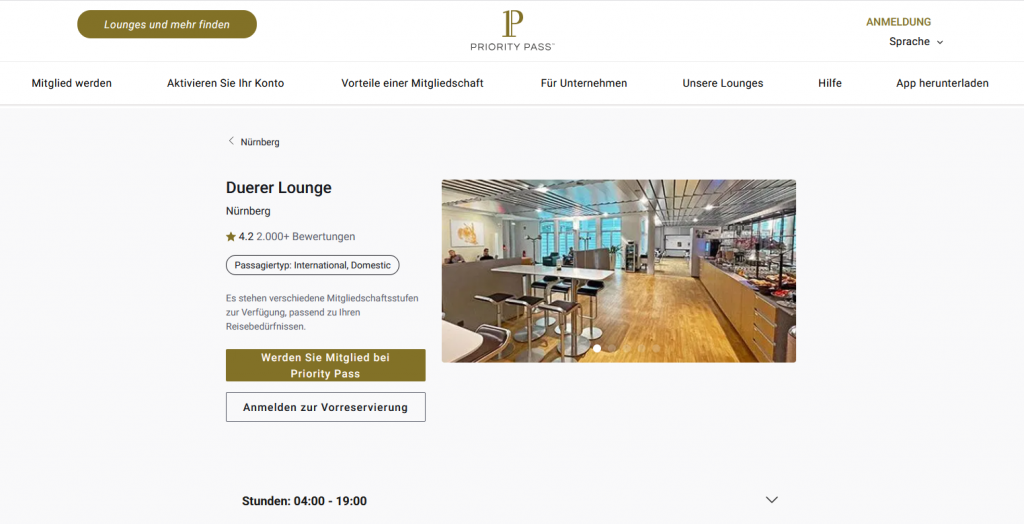 Priority Pass Duerer Lounge Nuernberg Uebersicht