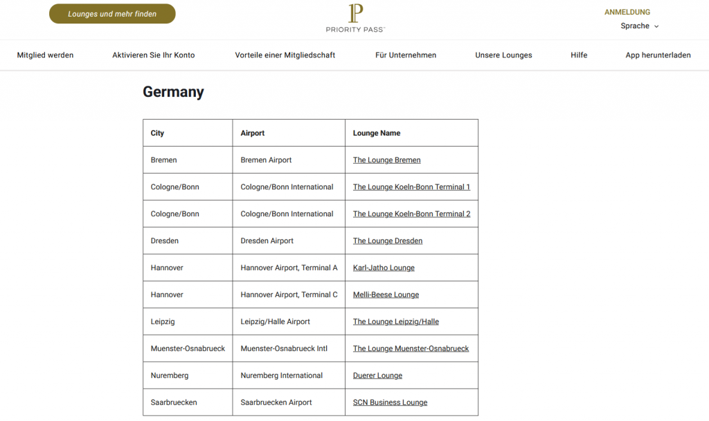Priority Pass Webseite Vorausbuchung Deutschland