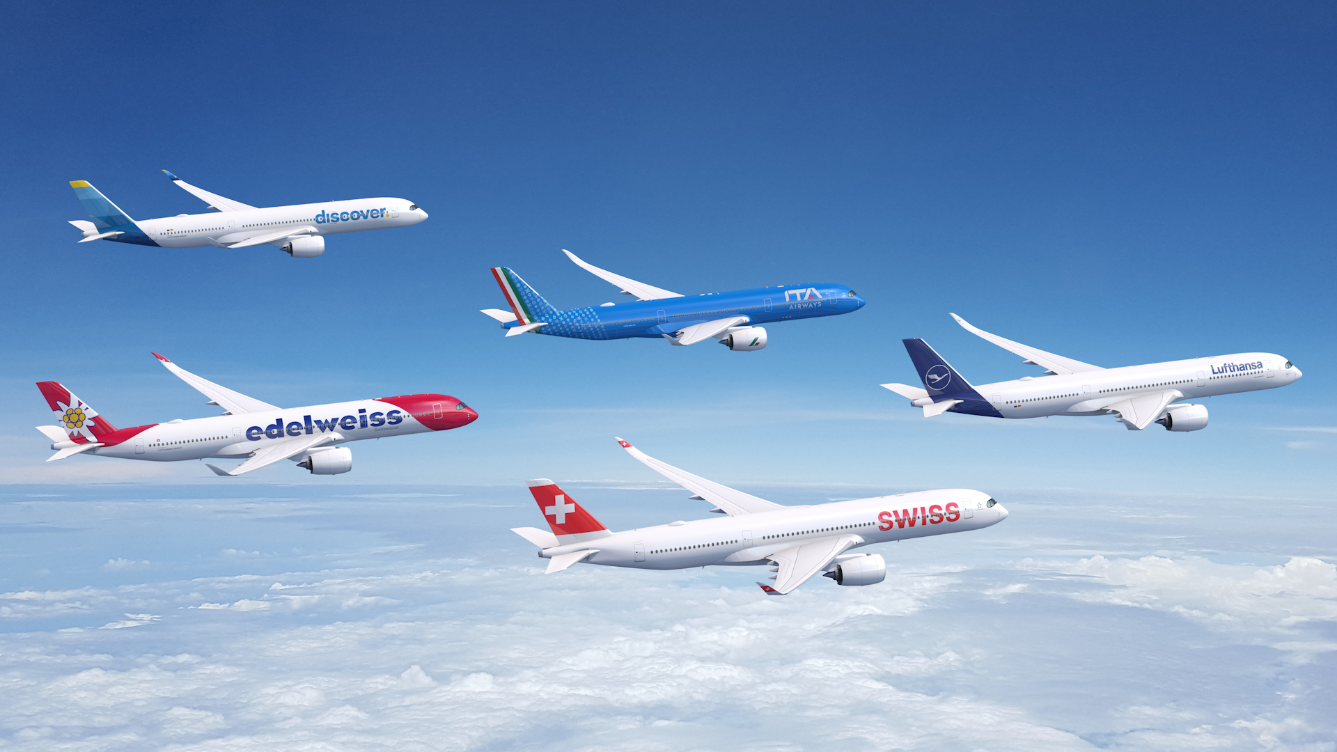 Lufthansa Group A350 900 Flug Formation Render