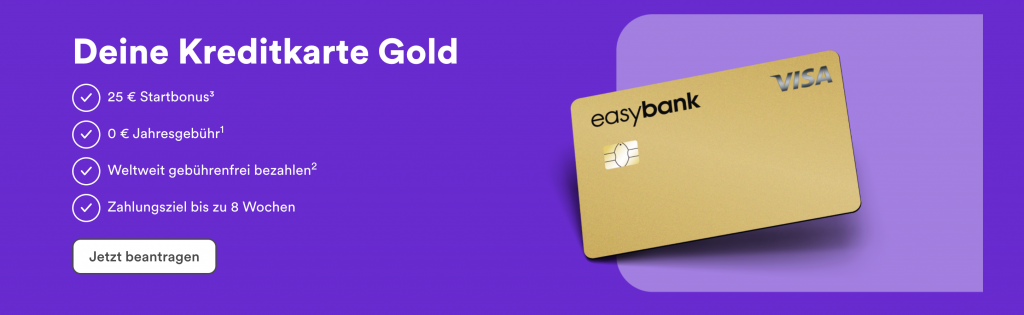 Screenshot Easybank Kreditkarte Gold Startbonus