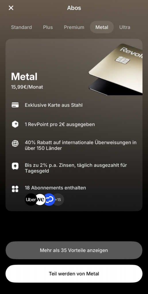 Screenshot Revolut Metal Modell Gebuehren