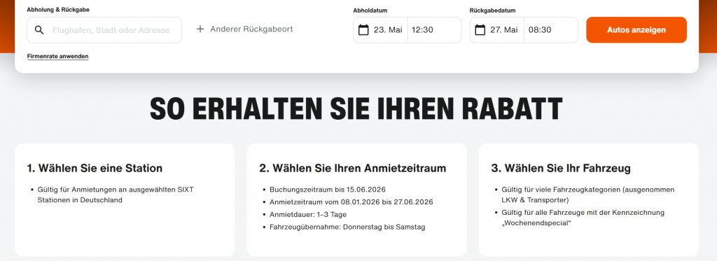 Sixt 20 Prozent Wochenendspecial Juni