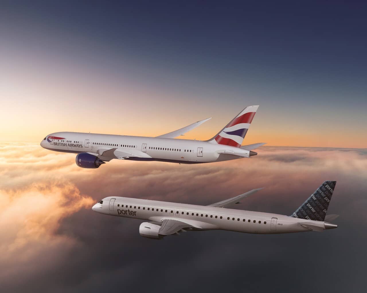 British Airways Airbus 320neo In Flight Above The Clouds And Daw