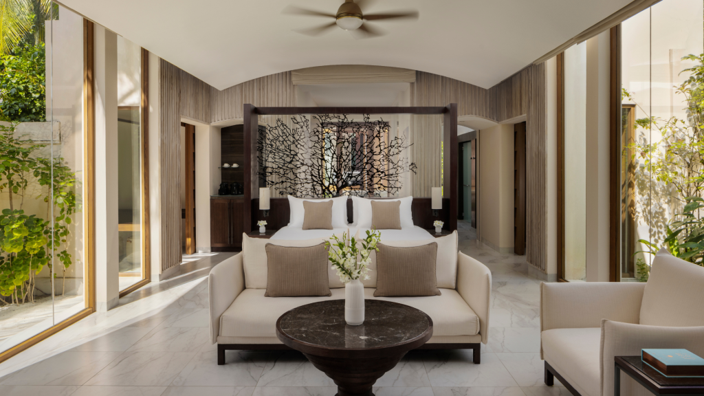 Conrad Maldediven Deluxe Beach Villa Schlafzimmer
