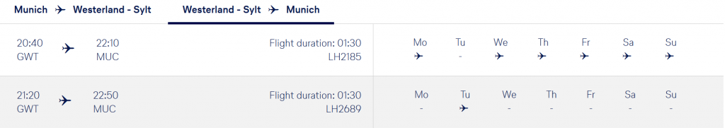 Lufthansa Flugzeiten Sylt nach München