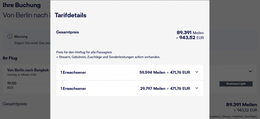 Miles More Award Flight BER BKK Business Class Swiss LH Companion Update Juni