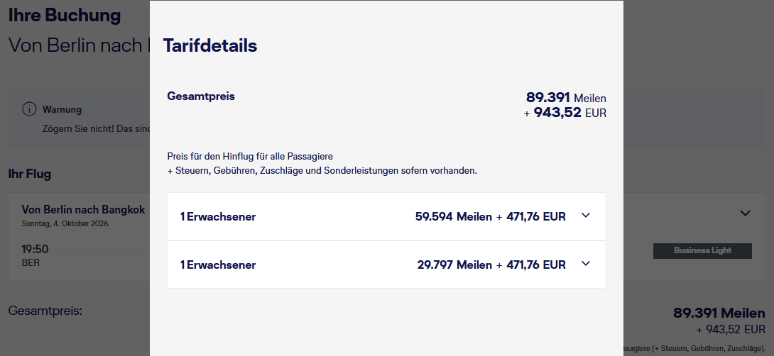 Miles More Award Flight BER BKK Business Class Swiss LH Companion Update Juni