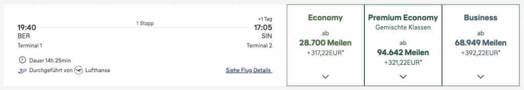 Miles More Award Flight BER SIN Business Class Lufthansa Update Juni