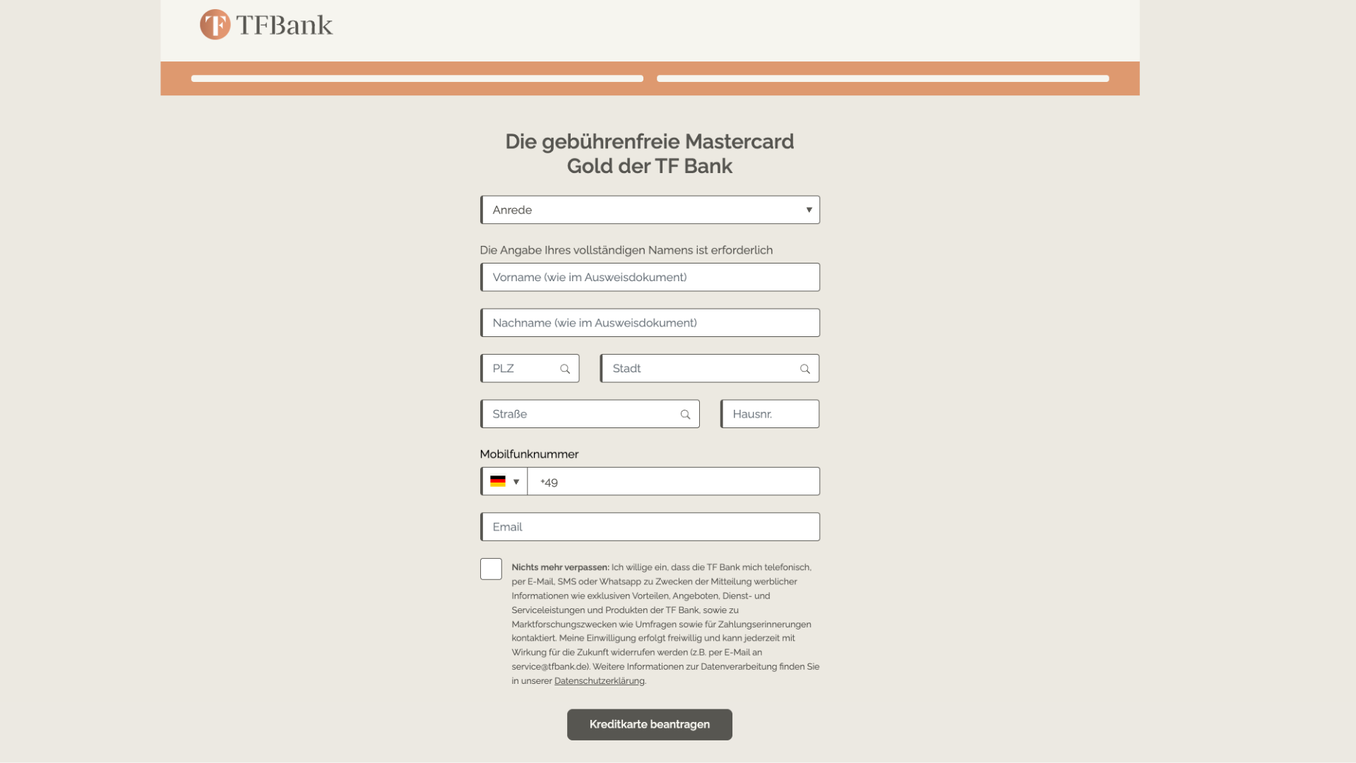 TF Bank Mastercard Gold Beantragung