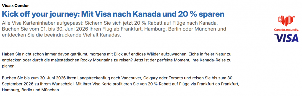 VISA X Condor Kanada Flüge Aktion Juni 2026