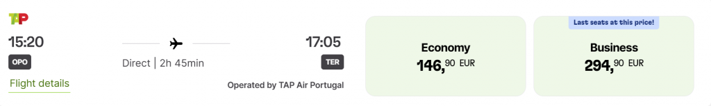 Screenshot Tap Air Porto Terceira Fluege