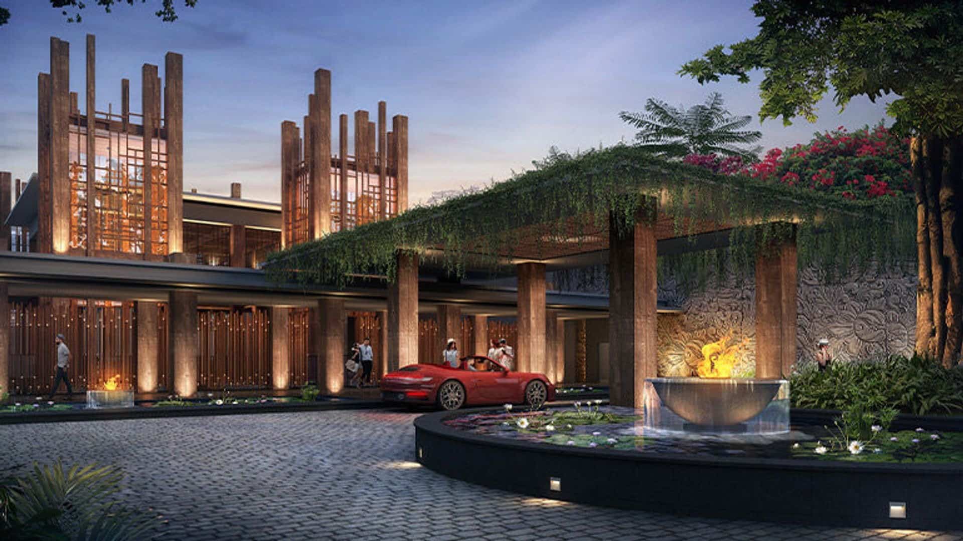 Rendering des Eingangsbereichs vom Kimpton Suntaya Bali Ubud in Indonesien