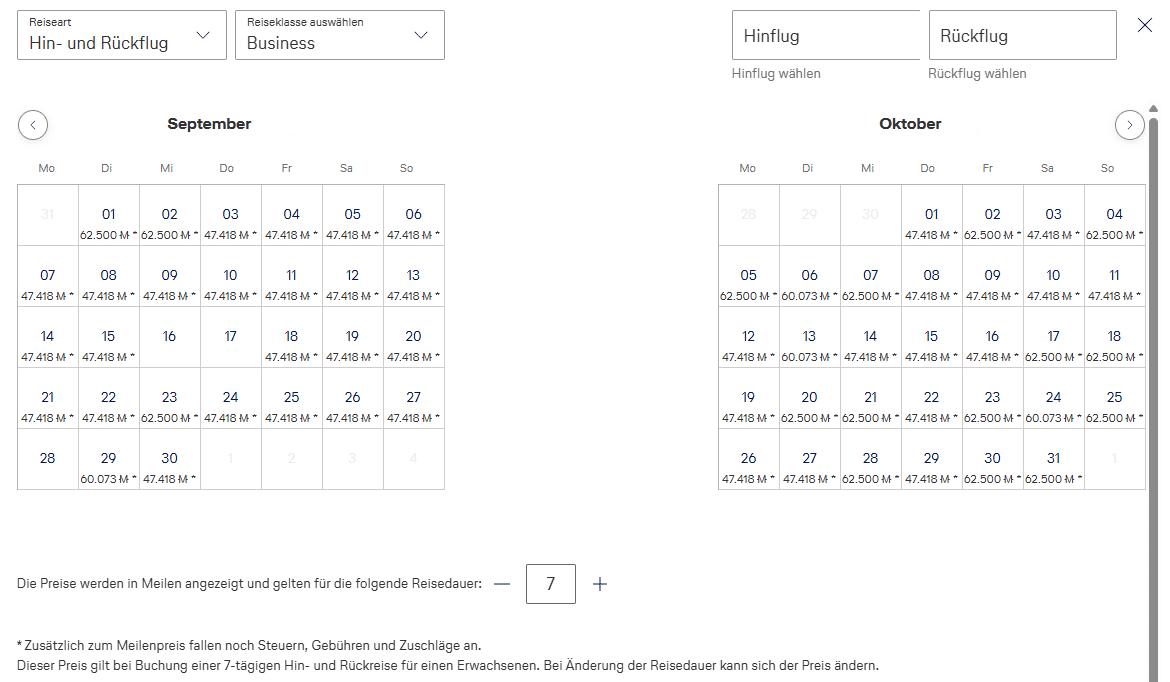 Miles And More Kalendersuche Praemienfluege Meilenwerte Monatsuebersicht