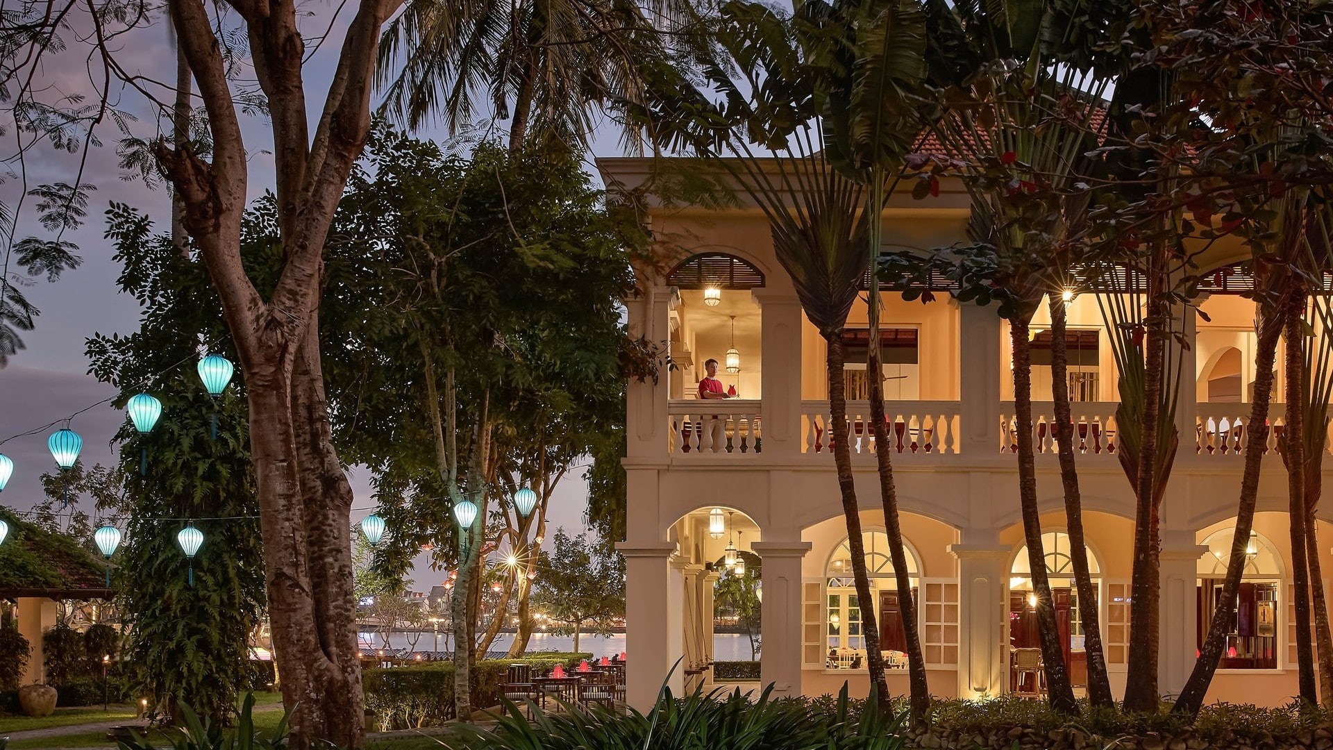 Blick auf das Anantara Hoi An Resort am Thu Bon River