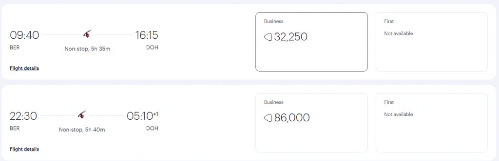 Qatar Airways Avios Award Flights August 2026 Berlin Doha