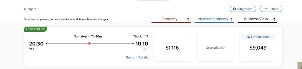 Air Canada Montral Basel