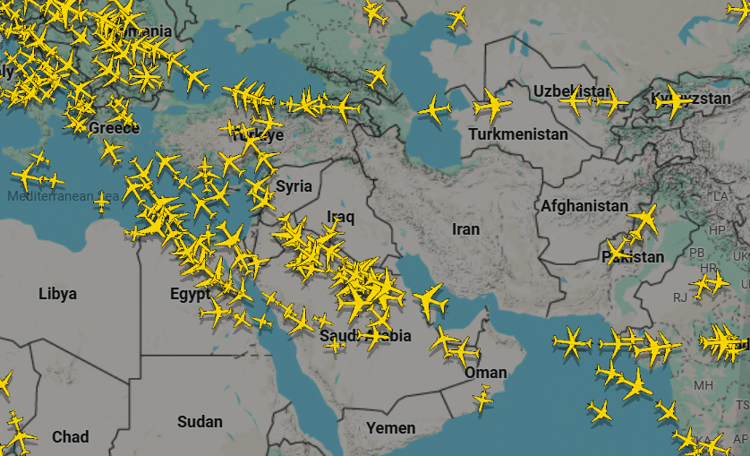 Screenshot Flightradar Nahost 140926