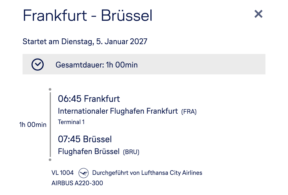 Frankfurt Brüssel Lufthansa City Airlines